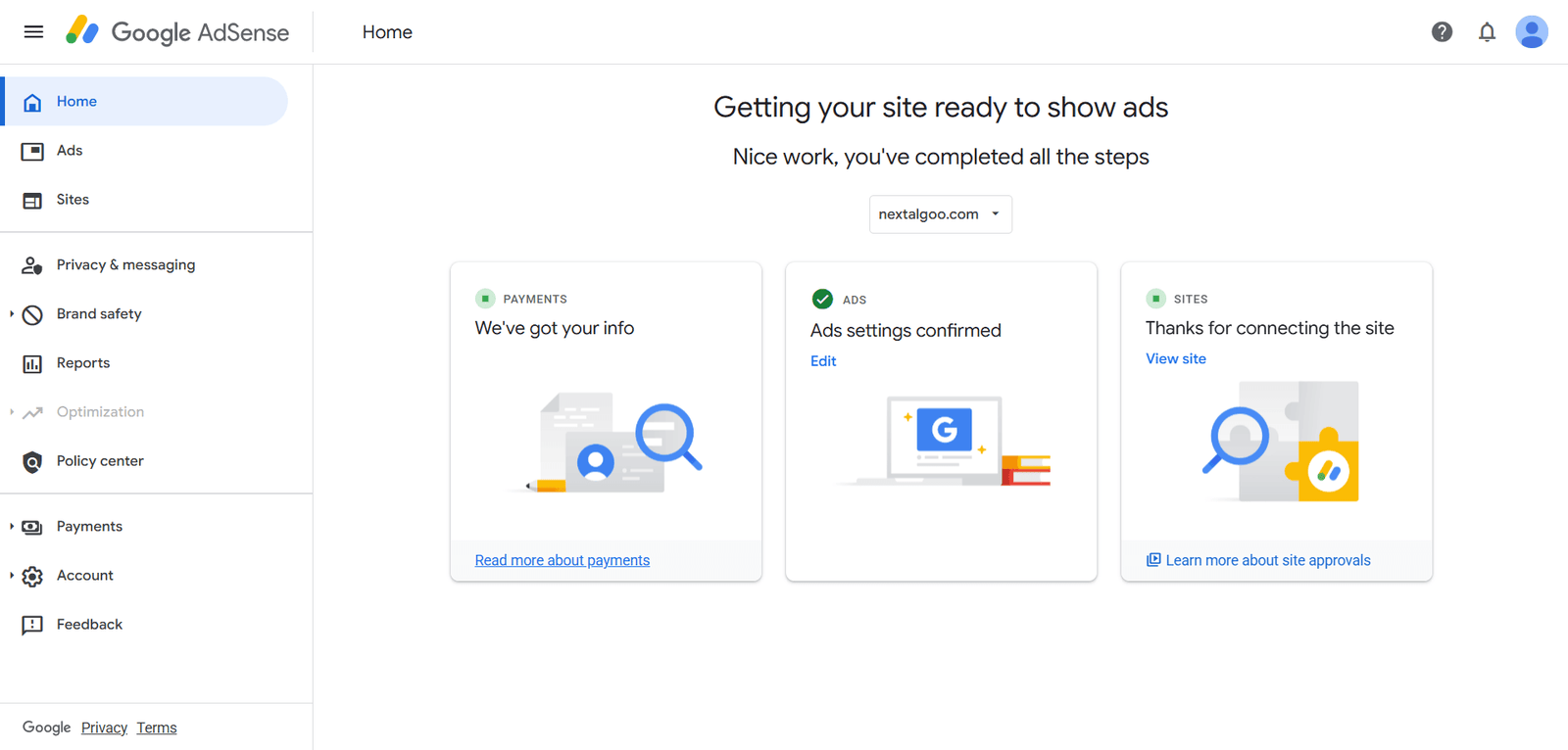 adsense dashboard screenshot