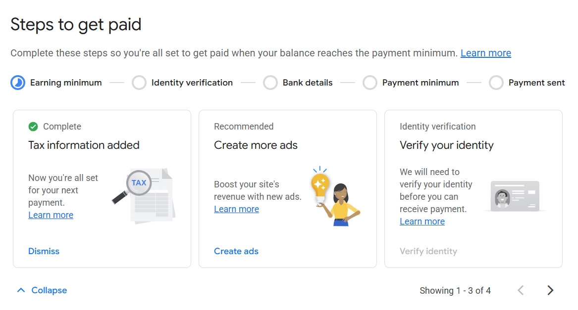 adsense steps to get paid screenshot