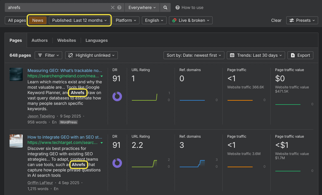 ahrefs content explorer