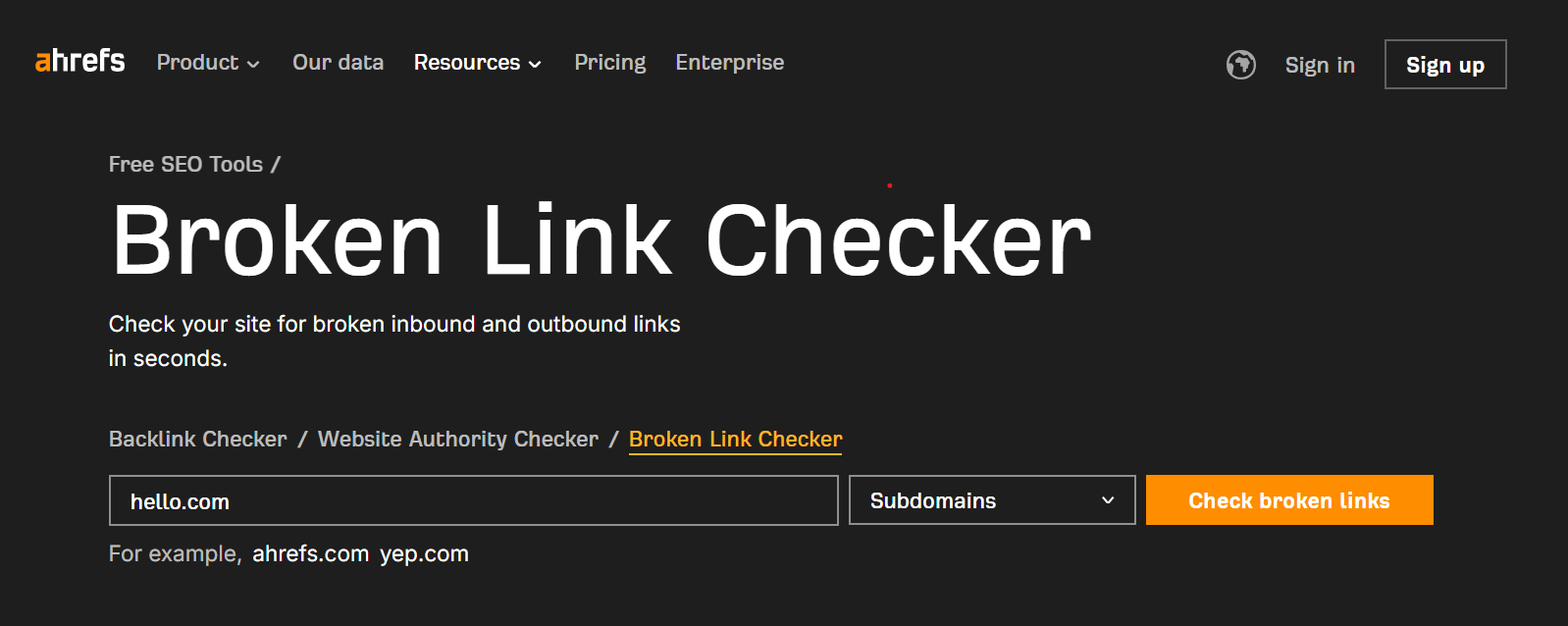 Broken link checker tool dashboard screenshot
