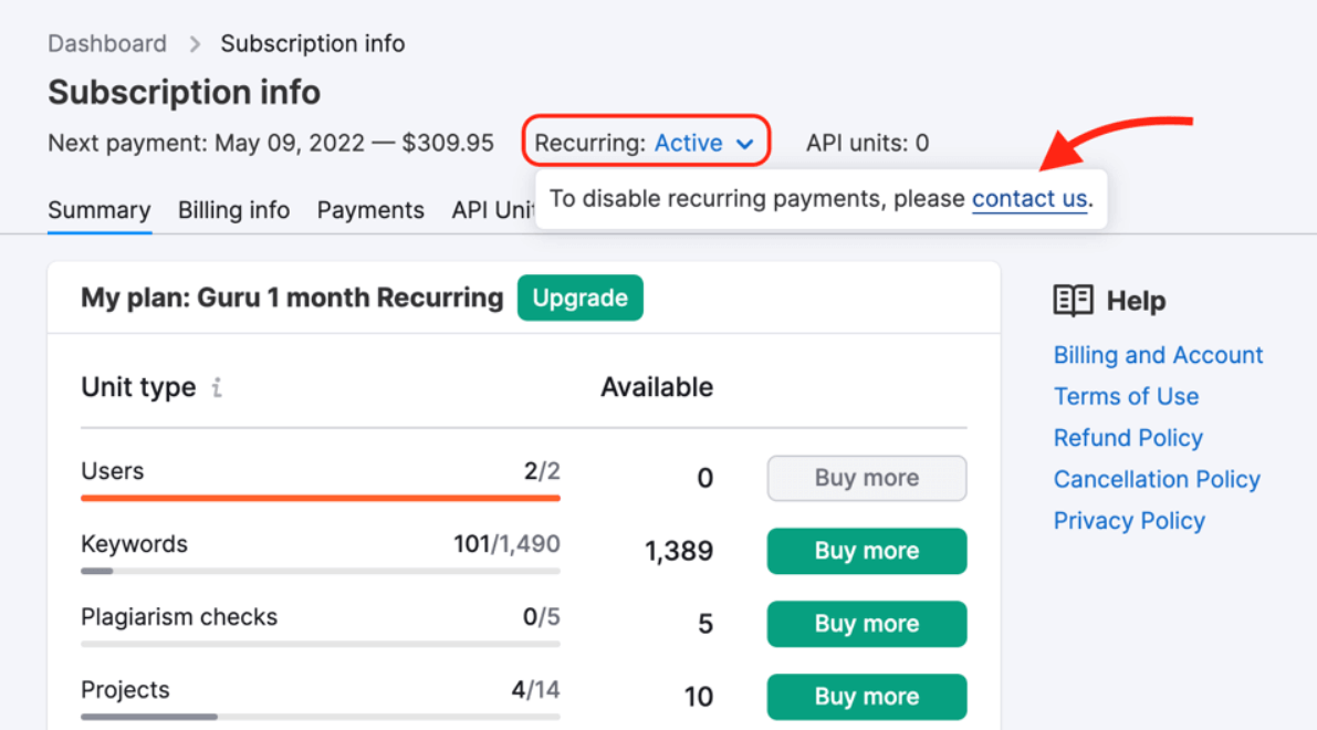cancel the semrush free trial