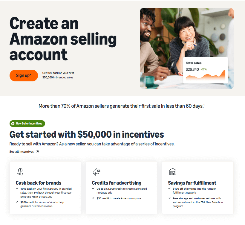 create an amazon selling account dashboard screenshot