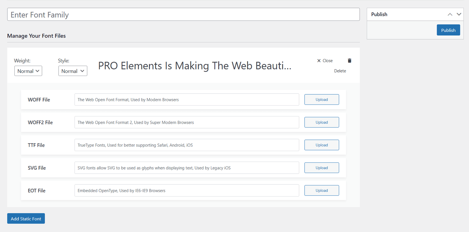 elementor add custom font screenshot