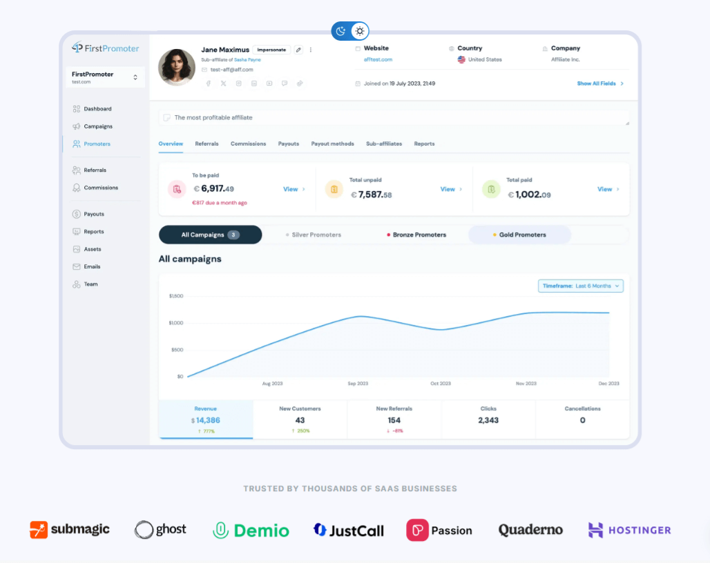 firstpromoter cpa platform screenshot