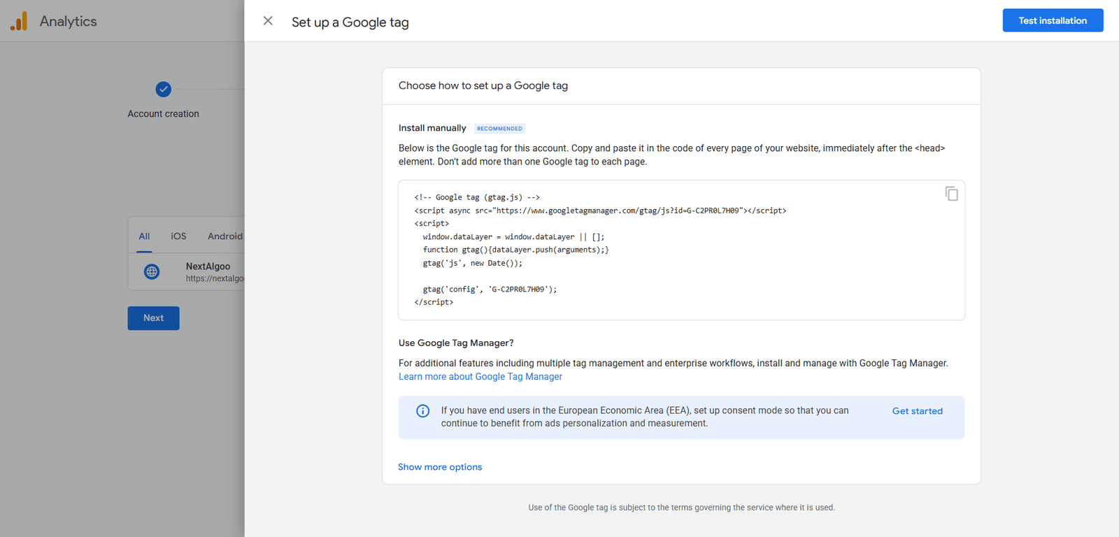 google analytics verify installation