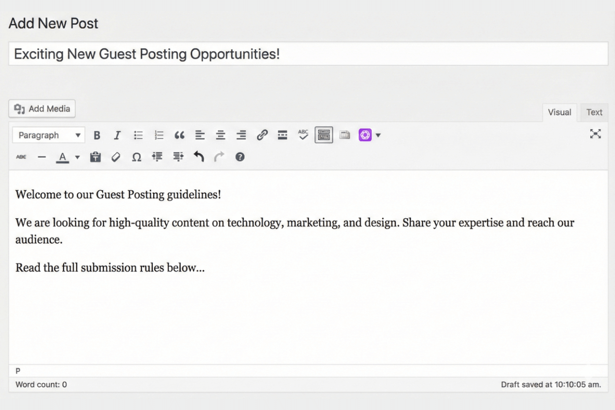 Guest posting platform screenshot used for SEO link building