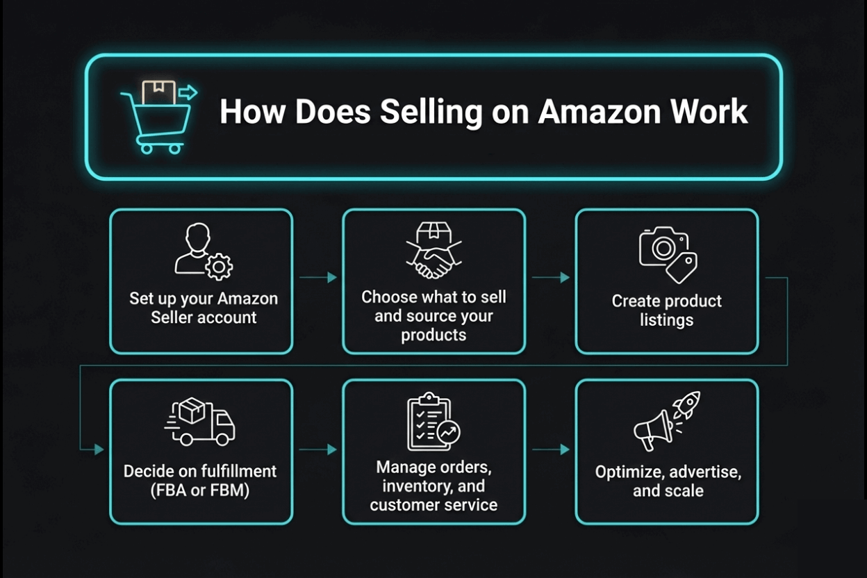 steps for how does selling on amazon work