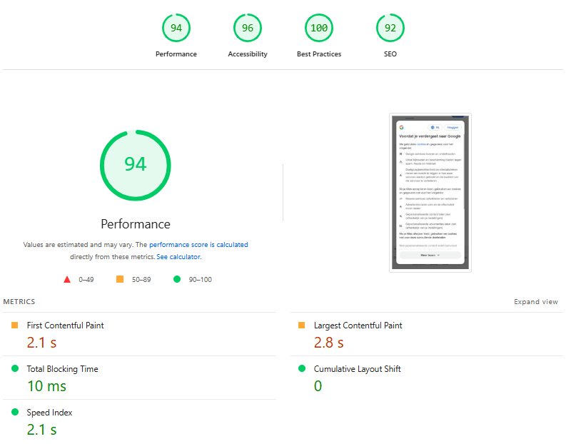 page speed screenshot