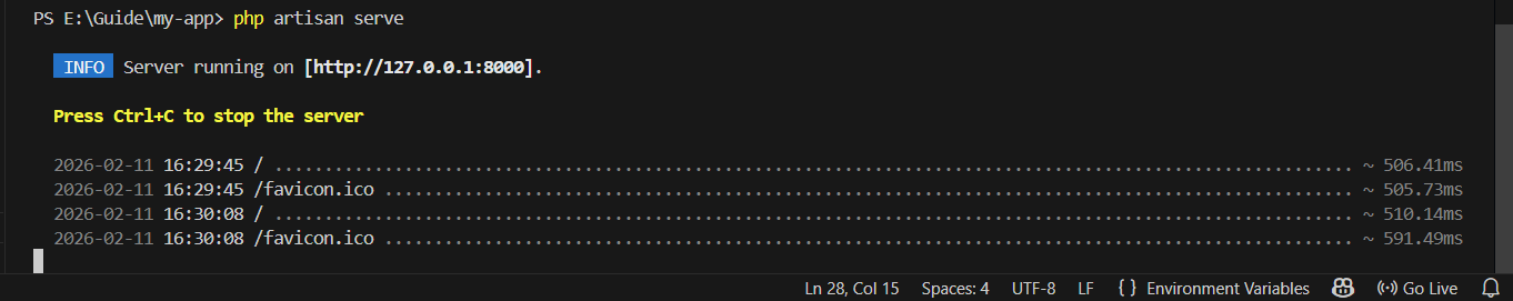 php artisan serve screenshot