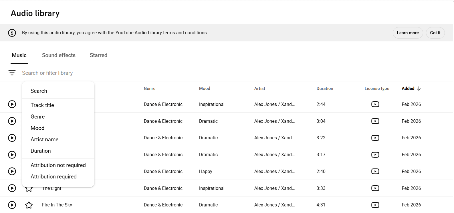 youtube audio library royalty free music
